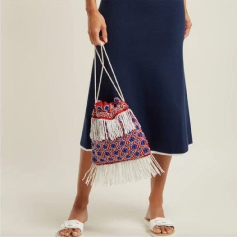 NWT STAUD Lance Beaded Canvas Drawstring Pouch/Bag